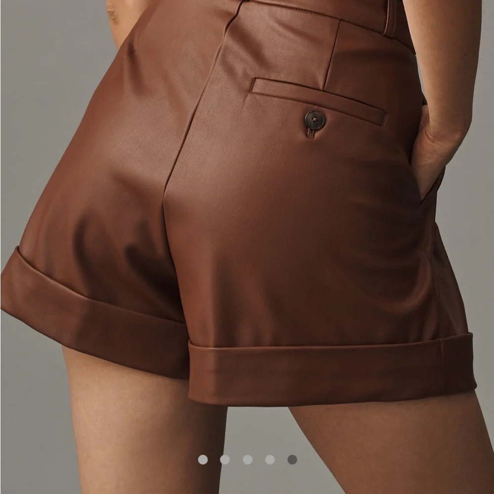 NWT new 12 Anthropologie Maeve faux leather cuffed shorts chocolate brown